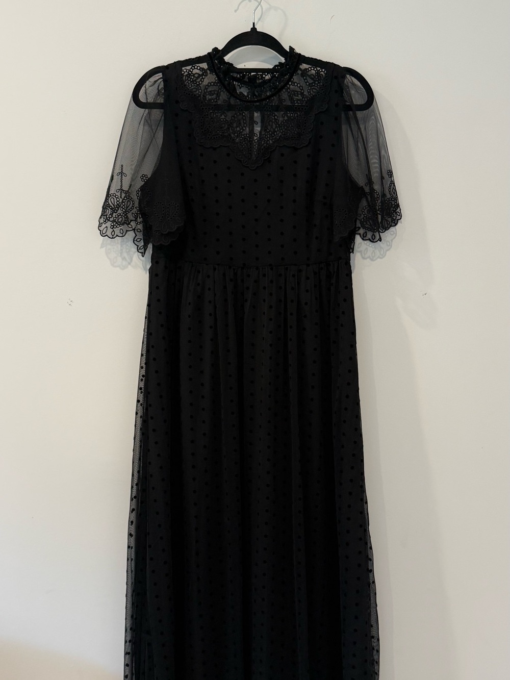 Boden Black Polka Dot Lace Maxi Evening Dress. Side 8R Excellent Condition.